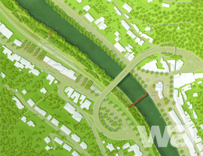 Lennepark am Bahnhofsufer mit Fußgängerbrücke