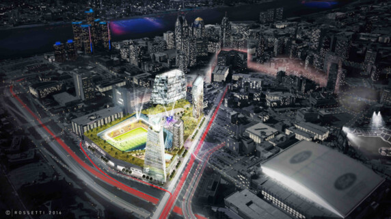 MLS Stadium & mixed-use district in Downtown Detroit