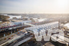 Blick gen Süden: S- und U-Bahnhof mit historischen Elbbrücken