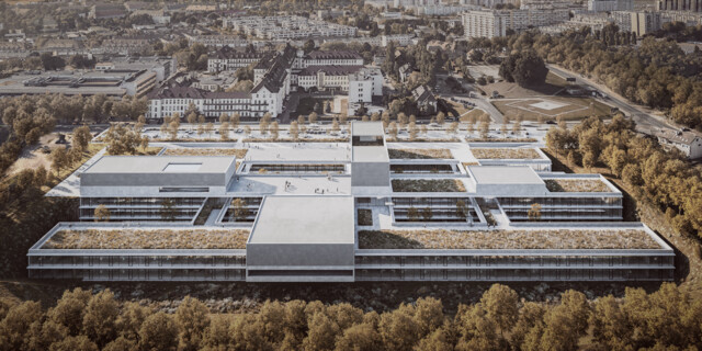 Bau des klinisch-pädagogischen Forschungsgebäudes der PUM (Pommersche Medizinische Universität)
