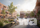 Innerhalb eines einheitlichen und nahezu monochromen Gestaltungskanons sind die Baukörper deutlich ablesbar in sogenannte Townhäuser gegliedert. Visualisierung Fischerhof: HPP Architekten, moka studio Hamburg