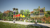Blick auf den Deutschen Garten auf der Floriade Expo 2022 in Almere (Eingang/Süd). © Deutscher Garten Floriade Expo 2022 // ARGE insglück / gtp2 / studio grüngrau