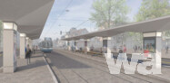 Visualisierung Tramhaltestelle Zehntenhausplatz Siegerprojekt HERMANN - Einstiegskanten Tramhaltestelle (Visualisierung: S2 Architekten GmbH, Zürich)