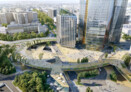At the foot of HEKLA and the student residence YouFirst Campus Paris La Défense, designed by Jean Nouvel, the former road interchange will be transformed into a planted pedestrian walkway 450 meters long. ©L’Autre Image