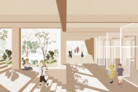 Visualisierung Schulanlage Triemli / In der Ey Siegerprojekt SINAN JAHAN CHOTA MIHRIMAH – Lichtdurchflutetes Treppenhaus in der Schule Triemli (Visualisierung: Bollhalder Eberle Architektur, Zürich)