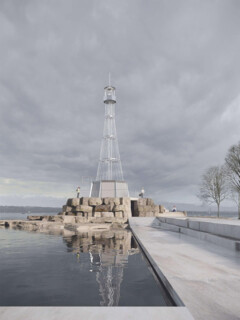 Construction d’un phare a l’extrémité de la jetée Nord du port de la Société Nautique de Genève