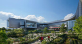 Landscaped plaza connecting visitors to the new Science Centre building, lake and secondary forest. Render by Negativ. The image is an artist’s impression, and final design may be subject to changes.