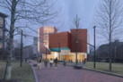 Main entrance facing Woodland Walk, a primary pedestrian campus pathway | © Steven Holl Architects