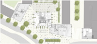 1. Preis Jahn, Chicago · Magnus Kaminiarz & Cie., Frankfurt am Main | Erdgeschoss Grundriss mit Darstellung Blockrand und Freiflächen | © 1. Preis Jahn, Chicago · Magnus Kaminiarz & Cie., Frankfurt am Main | Erdgeschoss Grundriss mit Darstellung Blockrand und Freiflächen