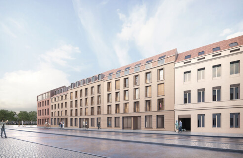 Vier Häuser an der Friedrich-Ebert-Straße im Block IV Potsdamer Mitte