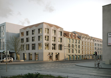 Vier Häuser an der Friedrich-Ebert-Straße im Block IV Potsdamer Mitte