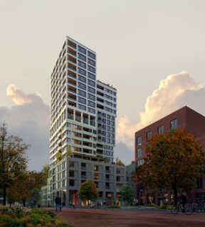 Energy-positive timber-hybrid tower Nachteiland in Sluisbuurt