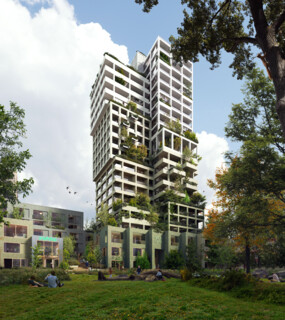 Energy-positive timber-hybrid tower Nachteiland in Sluisbuurt