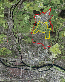 Europan E18 Luftbild Regensburg mit Projektgebiet | Verfasser:in: Stadtverwaltung Regensburg, Amt für Stadtentwicklung; Foto: Hansa Luftbild AG, © Urheber