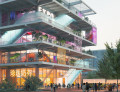Gewinner / Winner: MVRDV, Rotterdam || The building’s wide exterior terraces are accessed by two sets of escalators that snake their way up the building’s exterior. Image: © MVRDV