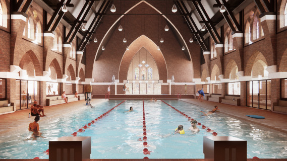 Transformation of the vacant St. Francis of Assisi Church in Heerlen into a public swimming pool