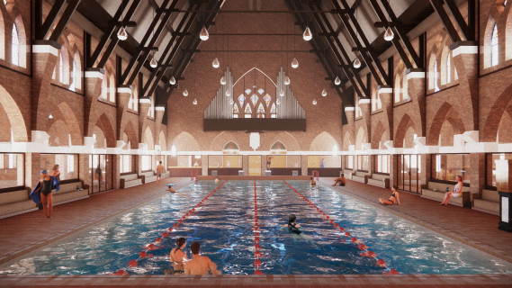 Transformation of the vacant St. Francis of Assisi Church in Heerlen into a public swimming pool