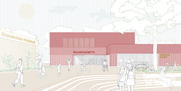 Waldstadtzentrum - Neubau Sport- und Mehrzweckhalle mit Freianlagen für Schule und Öffentlichkeit