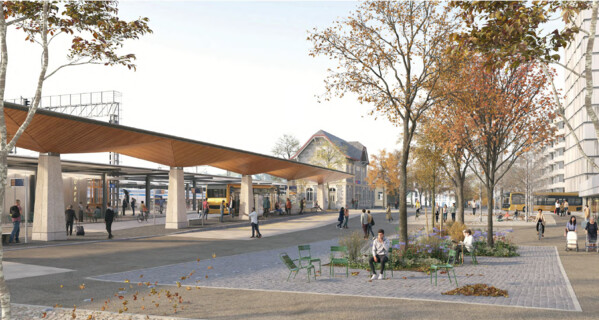 Bushof und Bahnhofplatz Uznach