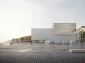 Finalist: Moby || The main entrance of the building opens to the corner facing the Market Square and the sea. The building features a large window facing the Market Square.