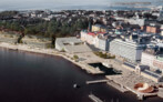Finalist: Tyrsky || The aerial view shows the building’s curved zinc-clad roofs, with a roof terrace and courtyard in the middle. The building’s design language reflects the repeated rhythms of the sea.