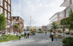 Der Pioneer Square als Herzstück des ersten Quartiers – mit flexiblen Erdgeschosszonen, Aufenthaltsqualität und vielfältiger Nutzung für eine lebendige Community.