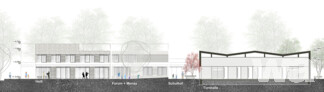 Ansicht Südost/Schnitt Sporthalle | © heimspiel architekten, Münster Ansicht Südost/Schnitt Sporthalle | © heimspiel architekten, Münster