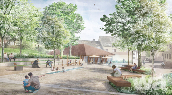 Platzgestaltung am Johann-Desch-Platz mit Dorfhaus und Ortsmitte